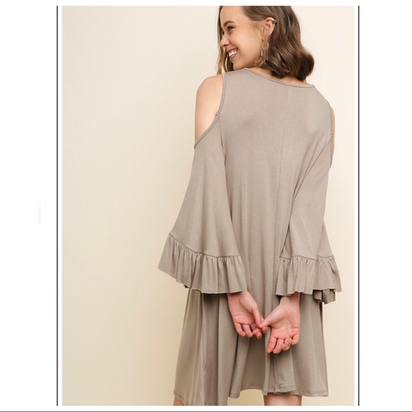 Ruffle Bell Sleeve Cold Shoulder Dress - Picture 5 of 10